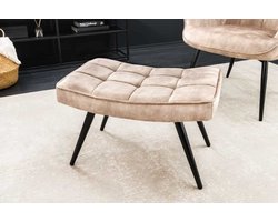 Moderne kruk SCANDINAVIA champagne fluwelen zwarte metalen poten voetenbank - 44027