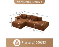 Moderne L-Vorm Hoekbank 268 x 153 cm – Luxe Sherpa Stof – 3-Zits Hoekbank met 4 Kussens – Comfortabele Dikke Zitting – Linker Lounge – Voor Woonkamer & Kantoor