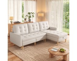 Moderne L-vormige hoekbank met opbergruimte – omkeerbare chaise longue – duurzame fleece bekleding – beige – banken meubels