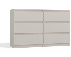Moderne Ladekast Kashmir met 6 Schuifladen - 120 cm Breede Commode voor Slaapkamer en Woonkamer - Strak Design met Grijploze Fronten - Kasjmier Kleur - Gelamineerde Spaanplaat Constructie