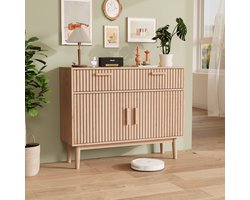 Moderne ladekast met 2 lades en 2 deuren, houten ladekast met lades voor slaapkamer, woonkamer of hal, 100x35x80cm (hout, 2 lades, 2 deuren)