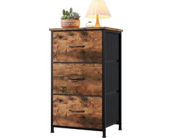 Moderne Ladekast met 3 Stoffen Laden - Compacte Commode met Houten Bovenblad - Nachtkastje voor Slaapkamer, Woonkamer & Hal - bruin - 75 cm Hoog