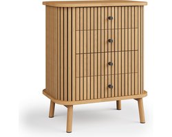 Moderne Ladekast met 4 Laden - Luxe Nachtkastje met Bamboe Look - Bijzettafel in Natuurlijk Hout - Boho Design voor Slaapkamer, Woonkamer & Hal - 80 cm Hoog