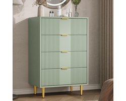 Moderne Ladekast met 4 Lades - Uniek Geribbeld Design - Dressoir / Opbergkast voor Slaapkamer & Woonkamer - 60x40x94 cm - Olijfgroen