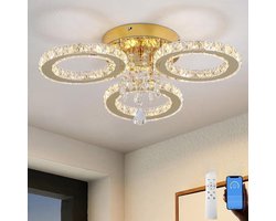 Moderne LED Kristallen Kroonluchter met 3 Ringen Dimbaar Plafondlamp Goud