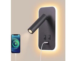 Moderne LED Leeslamp met USB-oplaadstation en Verstelbare Spotverlichting voor Slaapkamer
