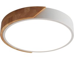 Moderne LED-plafondlamp 24W warm wit 3000K 1600LM - Houten ronde plafondlamp Ø30cm voor lounge hal thuiskantoor buiten veranda