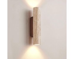 Moderne LED-wandlamp, natuurlijke gele travertijnkleur, minimalistisch design, bidirectionele verlichting, geschikt voor slaapkamers, woonkamers en hallen. - 32 cm hoog