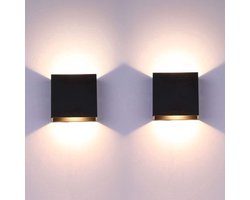 Moderne LED-Wandlamp voor Binnen - 6W - Wandlamp - Boven- en Onderverlichting - Aluminium - Geschikt voor Binnen- en Buitengebruik - Warm Wit Licht - Zwart - 2 Stucks