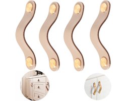 Moderne Leren Meubelgrepen - 4 Stuks Groene Kastgrepen voor Keukenkasten, Laden en Deuren - Stijlvolle Accessoires voor Thuisdecoratie (Khaki, 160mm)