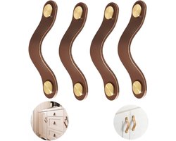 Moderne Leren Meubelhandgrepen - 4 Stuks Kastknoppen voor Keuken, Kasten en Deuren (Bruin, 160mm)