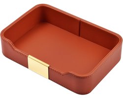 Moderne Leren Opbergdoos in Oranje - Stijlvolle Bureau-organizer voor een Overzichtelijke Werkruimte