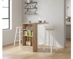Moderne Licht Eiken Statafel met 2 Barkrukken – 3-delige Multifunctionele Bartafelset voor Keuken, Eetkamer en Bistro 91x49x91 cm – Medahomestore