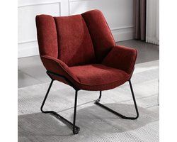 Moderne Lounge Fauteuil voor Woonkamer en Slaapkamer - Gestoffeerde Leesstoel met Metalen Poten - Rood