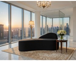 Moderne loungebank Baracoa - Chaise Longue Rechtszijdig, Zwart, Stoffen Bekleding, Comfortabele 1-Zits Hoekbank voor Woonkamer en Kantoor, Onderhoudsvriendelijk, Duurzaam Casa Serena