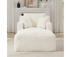 Moderne Loungefauteuil van Cord, Comfortabele Slaapbank / Relaxstoel zonder Montage, Ligstoel voor Woonkamer, Kantoor & Appartement- Beige