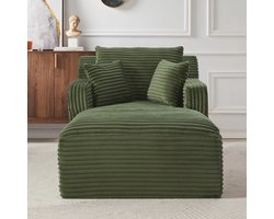 Moderne Loungefauteuil van Cord, Comfortabele Slaapbank / Relaxstoel zonder Montage, Ligstoel voor Woonkamer, Kantoor & Appartement- groen