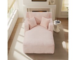 Moderne Loungefauteuil van Cord, Comfortabele Slaapbank / Relaxstoel zonder Montage, Ligstoel voor Woonkamer, Kantoor & Appartement- roze