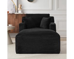 Moderne Loungefauteuil van Cord, Comfortabele Slaapbank / Relaxstoel zonder Montage, Ligstoel voor Woonkamer, Kantoor & Appartement- zwart