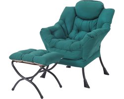 Moderne Luie Stoel met Ottomaanse - Eigentijdse Lounge en Accentstoel voor Woonkamer, Slaapkamer en Kantoor in Donkergroen