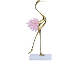 Moderne Luxe Gouden Kristal Koperen Kraan erts Dier Vogels Standbeeld - Woondecoratie Accessoires - Woonkamer Zachte TV Kast Wijnkast Decor - Roze-B