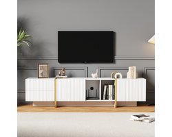 Moderne luxueuze verticale, mat tv -kast met verschillende opslagfuncties voor televisies tot 80 inch. TV Cabinet Woonkamer 190*35*45,5 cm (wit)