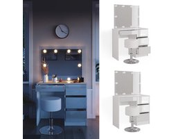 Moderne Make-uptafel met Spiegel en Licht - 90 x 75 cm, Hoogglans Wit