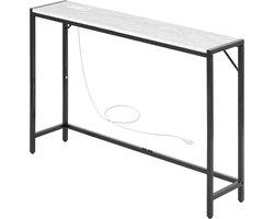 Moderne Marmeren Consoletafel met Stopcontact, Slanke Bijzettafel Van Ijzeren Buizen met Kantelbeveiliging En Stabiele Driehoekige Steun voor Woonkamer, Hal En Entree