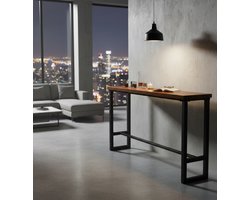 Moderne Massief Houten Bartafel op Barhoogte – Industriële Rechthoekige Keukentafel voor Smalle Ruimtes, Woonkamer, Eethoek & Koffiehoek – Ruimtebesparend Ontwerp met Stevig Metaal Frame – Luxe Hoge Eettafel 200×40×105 cm – NoviHome