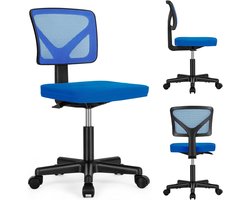 Moderne mesh bureaustoel, middelhoge rugleuning, zonder armleuningen, ergonomisch, in hoogte verstelbaar, draaibaar, lendensteun, wielen voor kantoor, woonkamer, HMTM-2077-BU