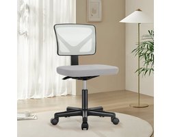 Moderne mesh bureaustoel, middelhoge rugleuning, zonder armleuningen, ergonomisch, in hoogte verstelbaar, draaibaar, lendensteun, wielen voor kantoor, woonkamer, HMTM-2077-GY