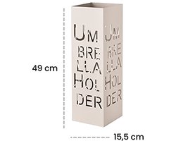 Moderne Metalen Paraplustandaard met Haak en Afneembare Regendruipbak - Taupe - 15,5 x 15,5 x 49 cm