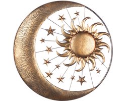 Moderne metalen wanddecoratie, maan, zon en sterren - goud koper kleur -71 cm hemel nacht en sterren