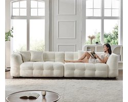 Moderne Minimalistische Bank – Scandinavisch Design – Crèmestijl Stoffen Bank voor Kleine Woonkamer