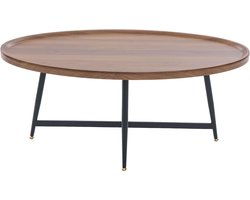 Moderne minimalistische ovale salontafel, woonkamertafel van hout, bijzettafel in Scandinavische stijl, theetafel met metalen frame- Bruin