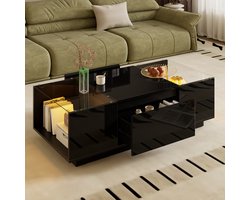 Moderne minimalistische salontafel - met opbergruimte - LED-verlichting - glazen tafelblad en 2 lades - zwart