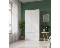 Moderne Multifunctionele Kledingkast 2 Laden & 3 Legplanken – Ruime Opbergkast met Kledingstang – Compacte & Robuuste Kast voor Slaapkamer, Hal of Kinderkamer – Wit – Furniture Land