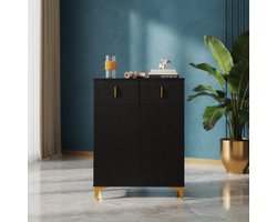 Moderne Multifunctionele Schoenenkast 101 cm – Zwart Design Opbergkast met Verstelbare Planken, Soft-Close Deuren & Gouden Details – Hal Kast, Bijzetkast & Slaapkamerkast – Ganeey