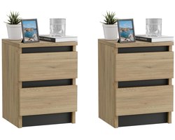Moderne Nachtkastjes Set van 2 - Eik/Zwart - Opbergoplossing