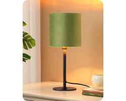 Moderne nachttischlamp met zwart metalen voet en groen fluwelen lampenkap - LED E27 tafellamp voor woonkamer, slaapkamer en kantoor