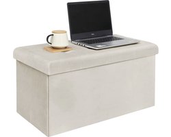 Moderne Opbergbank Meri - Met opbergruimte - Zitbank Poef - Voetenbank - Opbergbox hocker - Zitkist met deskel - Creme - Velvet - 76x38x38 cm