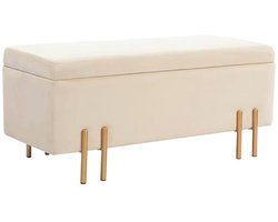 Moderne Opbergbank met Ruime Opbergruimte - Fluwelen Kist in Beige met Gouden Poten
