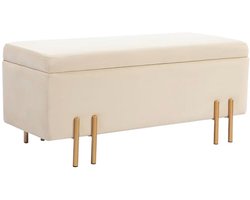 Moderne Opbergbank met Ruime Opbergruimte - Fluwelen Kist in Beige met Gouden Poten