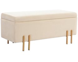 Moderne Opbergbank met Ruime Opbergruimte - Fluwelen Kist in Beige met Gouden Poten
