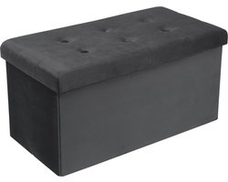 Moderne Opbergbank - Zitbank Poef - Grijs Velvet - Met opbergruimte - 76x38x38cm