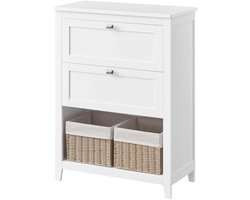 Moderne opbergkast Dressoir Bijzetkast Badkamerkast 30x60x80cm Wolkwit Met 2 lades 1 set verstelbare scheidingswanden en 2 rieten manden Stevig houten frame Eenvoudig te monteren en schoon te maken Geschikt voor badkamer slaapkamer en keuken