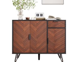 Moderne opbergkast, dressoir in zwart en houtlook met lade en in hoogte verstelbare planken (90 x 30 x 71,5 cm)