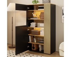 Moderne opbergkast met LED-verlichting - multifunctionele organizer - uitgerust met 3 vaste planken en 2 verstelbare planken.