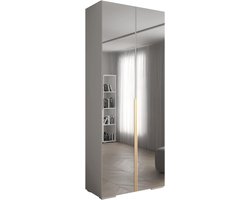 Moderne Opbergkast met Spiegel en Planken voor Slaapkamer en Woonkamer - 236,7x100x47cm - Wit met Gouden Handgreep