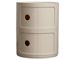 Moderne Opbergkast - Nachtkastje - Schuifdeuren - 2 lades - Mini Kabinet - Rond - Off White - Slaapkamer - Woonkamer - 32x32x40 cm